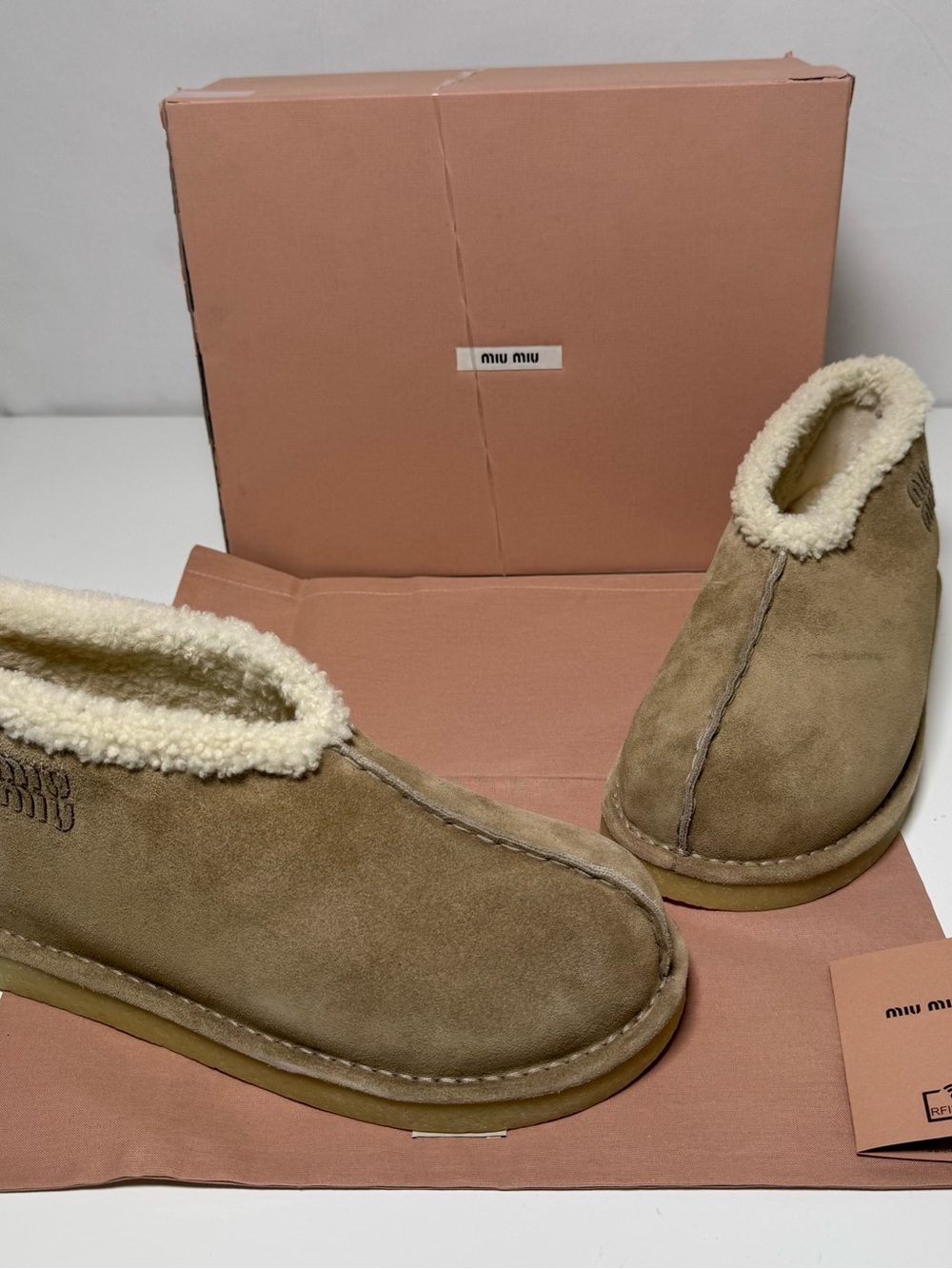 Miu Miu Shearling-lined suede ankle boots Deserto ( Beige) Retail $1320